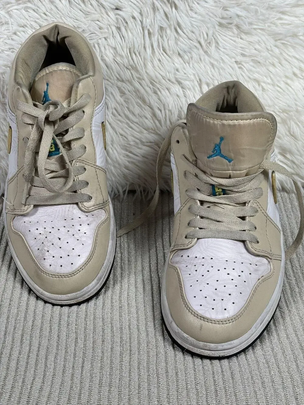 Nike Air Jordan 1 Retro Palm Tree Shoes Men 7 Beige White Gold Swoosh CK3022-107